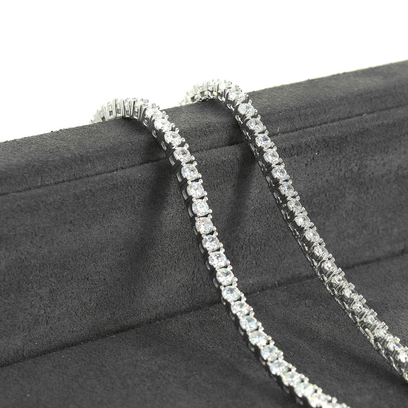 Silver Chain - Mens White Tennis Chain / Necklace - 3 MM
