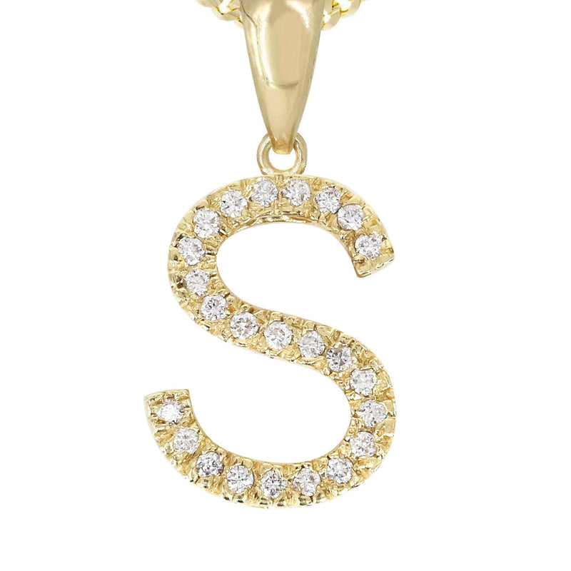 14K Gold Diamond  Initial Pendant and Cuban Chain .75 Carats
