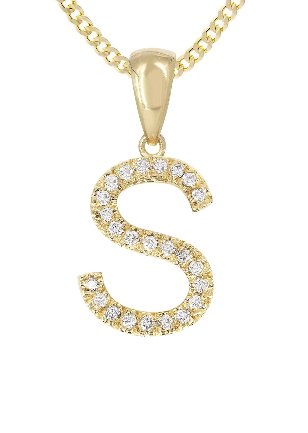 14K Gold Diamond  Initial Pendant and Cuban Chain .75 Carats