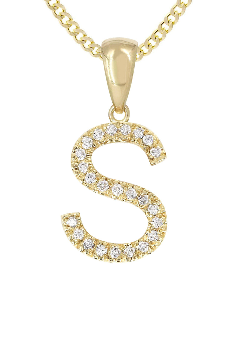 14K Gold Diamond  Initial Pendant and Cuban Chain .75 Carats