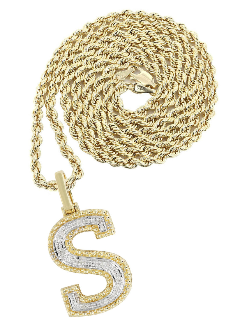 Diamond 10K Yellow Gold Letter "S" Necklace | Appx. 13.5 Grams