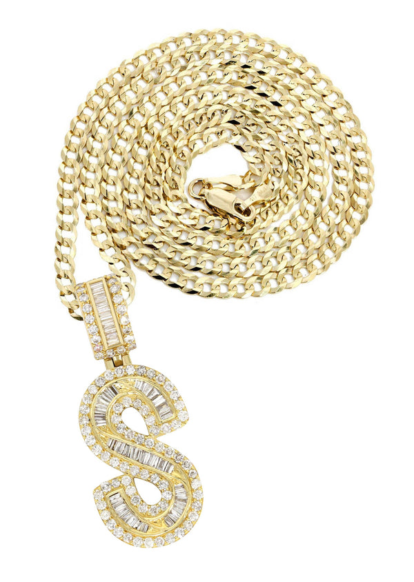 14K Yellow Gold Letter "S" Baguette Diamond Necklace | 1.96 Carats
