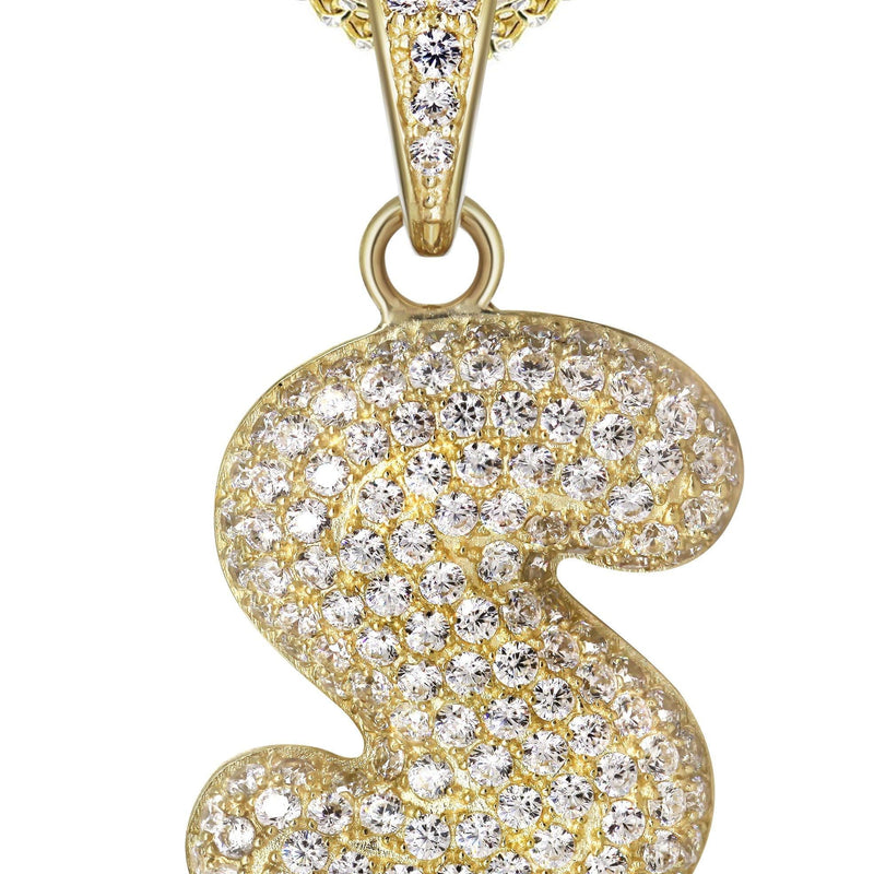 10K Yellow Gold Bubble Letter "S" CZ Necklace | Appx. 13.6 Grams