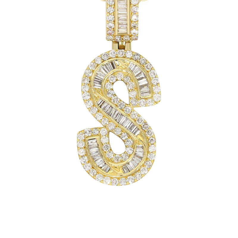 14K Yellow Gold Letter "S" Baguette Diamond Necklace | 1.96 Carats