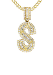 14K Yellow Gold Letter "S" Baguette Diamond Necklace | 1.96 Carats