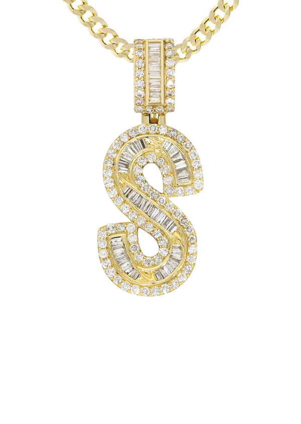 14K Yellow Gold Letter "S" Baguette Diamond Necklace | 1.96 Carats