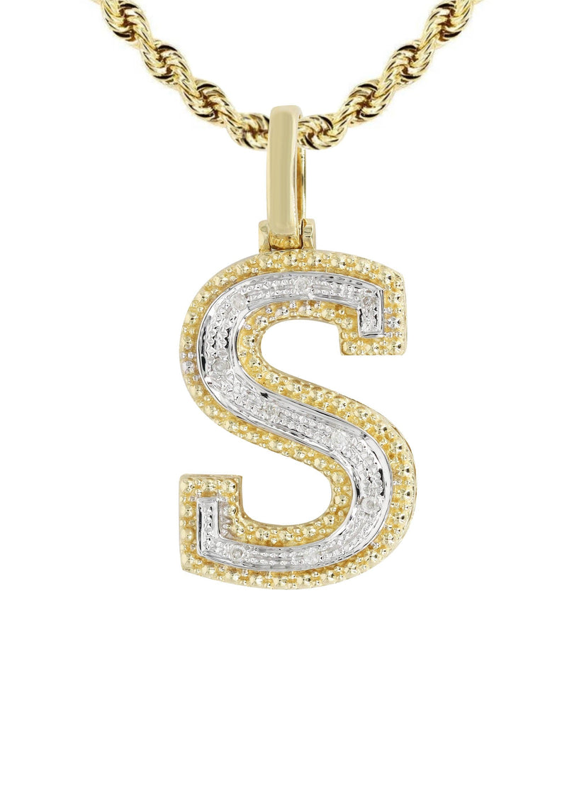 Diamond 10K Yellow Gold Letter "S" Necklace | Appx. 13.5 Grams