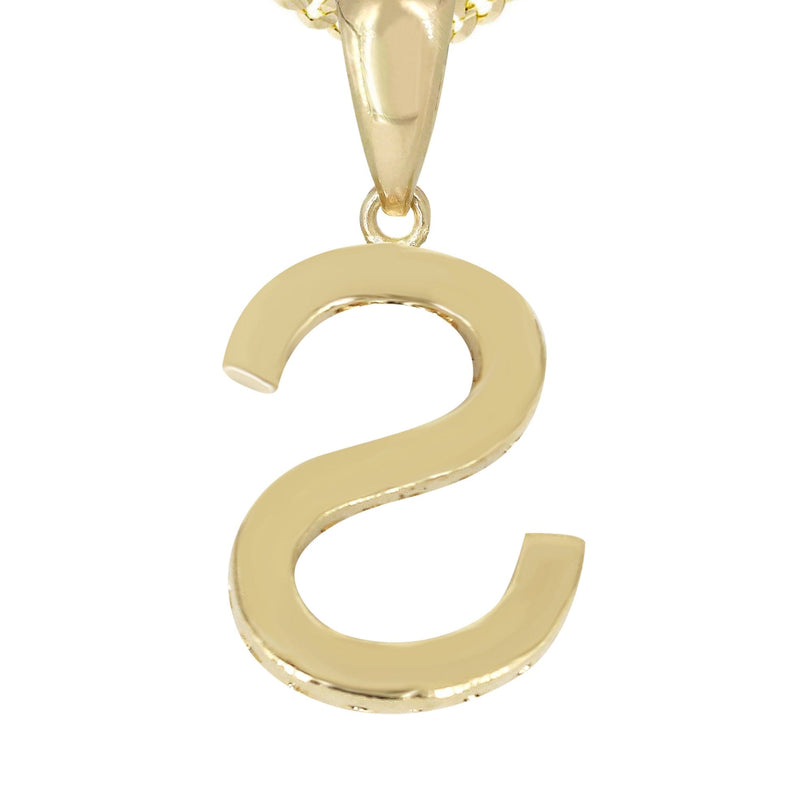14K Gold Diamond  Initial Pendant and Cuban Chain .75 Carats