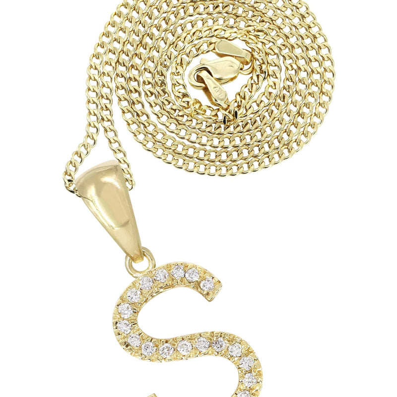 14K Gold Diamond  Initial Pendant and Cuban Chain .75 Carats