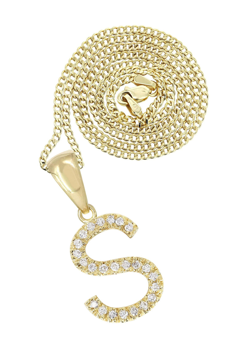 14K Gold Diamond  Initial Pendant and Cuban Chain .75 Carats