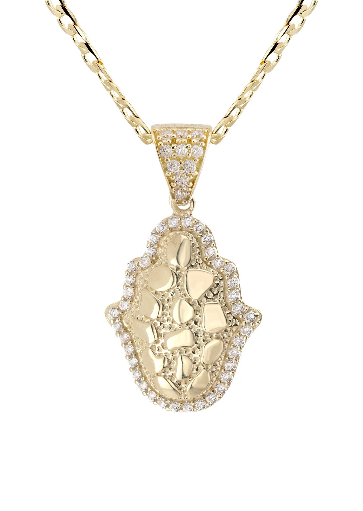 10K Yellow Gold Hamsa Hand Nugget Necklace | Appx. 2 - 6 Grams