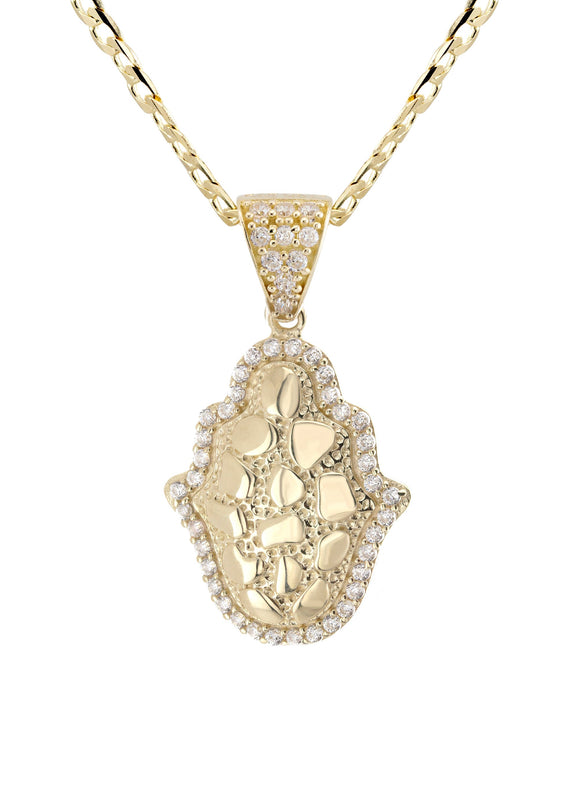 10K Yellow Gold Hamsa Hand Nugget Necklace | Appx. 2 - 6 Grams
