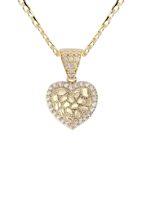 10K Yellow Gold Heart Nugget Necklace | Appx. 1.3 - 5.3 Grams