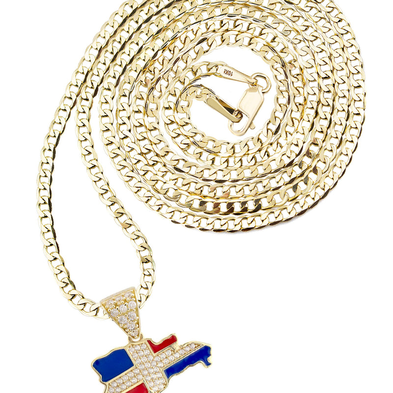 10K Yellow Gold Flag of the Dominican Republic Necklace | Appx. 1.8 - 5.8 Grams