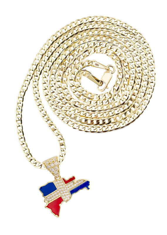 10K Yellow Gold Flag of the Dominican Republic Necklace | Appx. 1.8 - 5.8 Grams