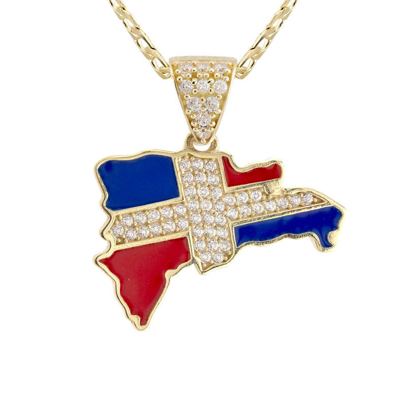 10K Yellow Gold Flag of the Dominican Republic Necklace | Appx. 1.8 - 5.8 Grams