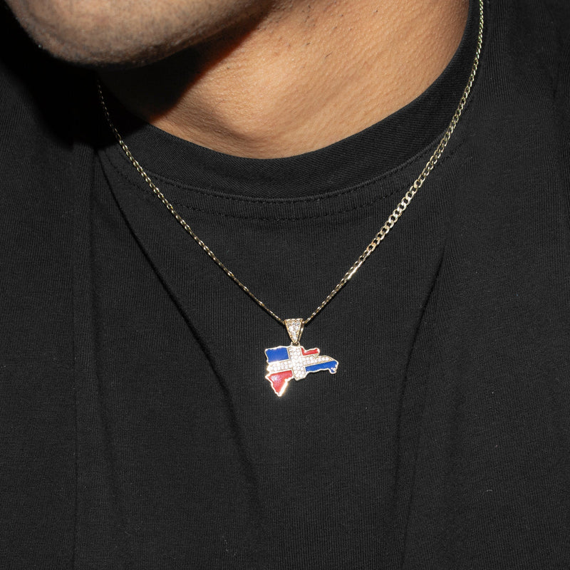 10K Yellow Gold Flag of the Dominican Republic Necklace | Appx. 1.8 - 5.8 Grams