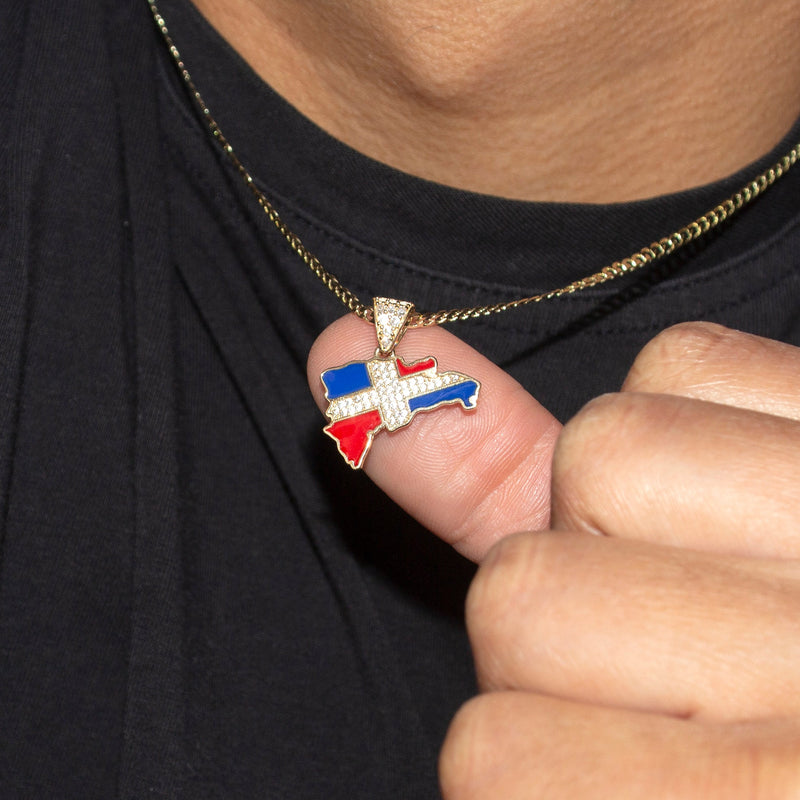 10K Yellow Gold Flag of the Dominican Republic Necklace | Appx. 1.8 - 5.8 Grams