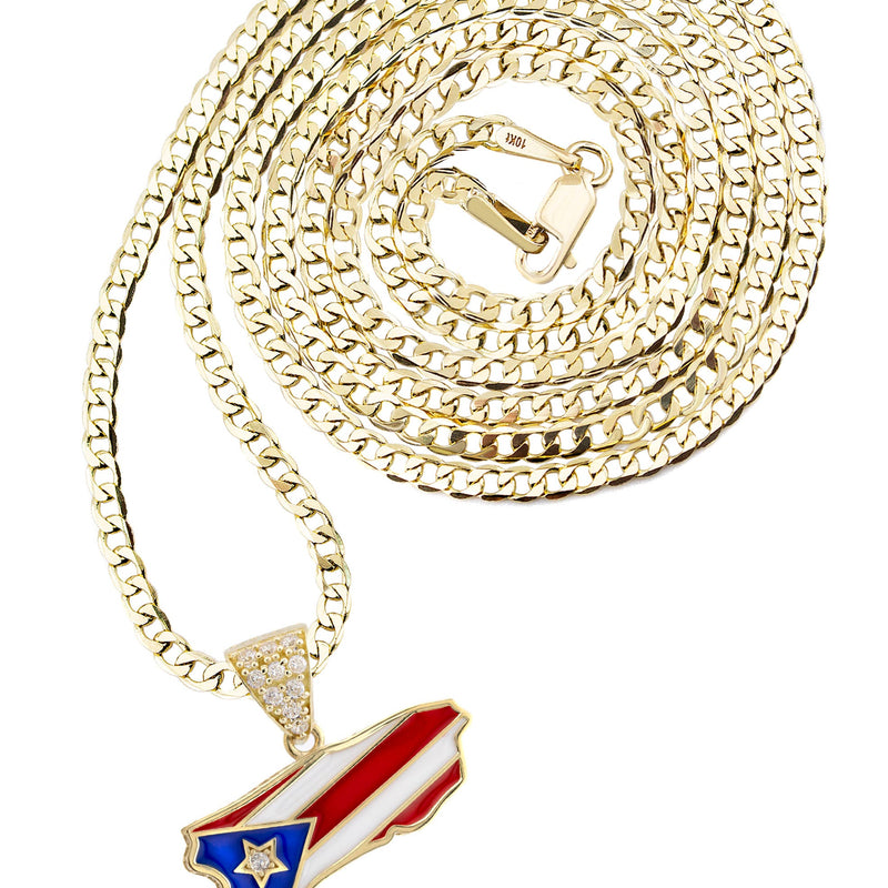 10K Yellow Gold Puerto Rico Flag Necklace | Appx. 2.3 - 6.3 Grams