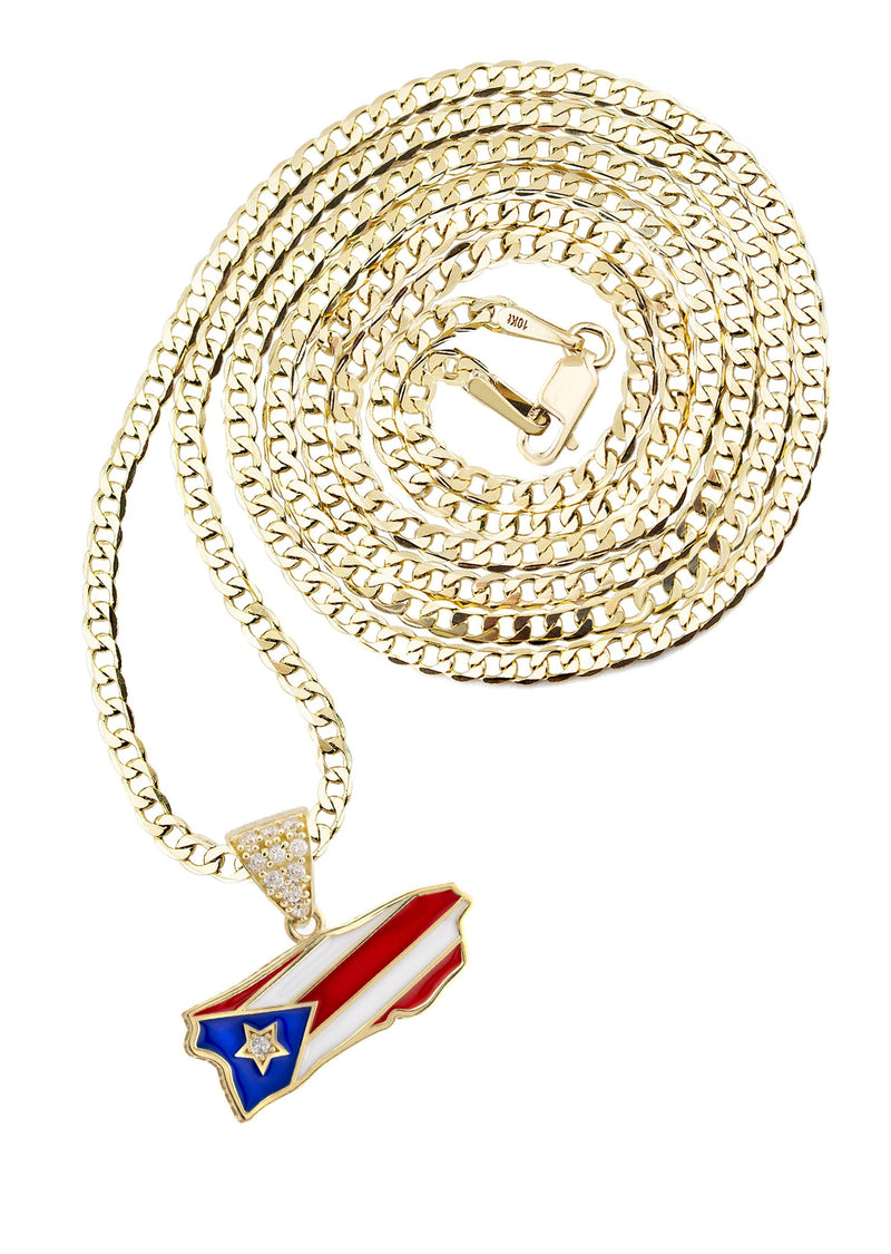 10K Yellow Gold Puerto Rico Flag Necklace | Appx. 2.3 - 6.3 Grams