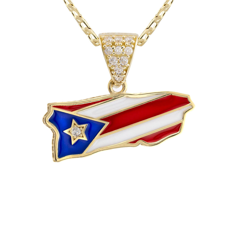 10K Yellow Gold Puerto Rico Flag Necklace | Appx. 2.3 - 6.3 Grams
