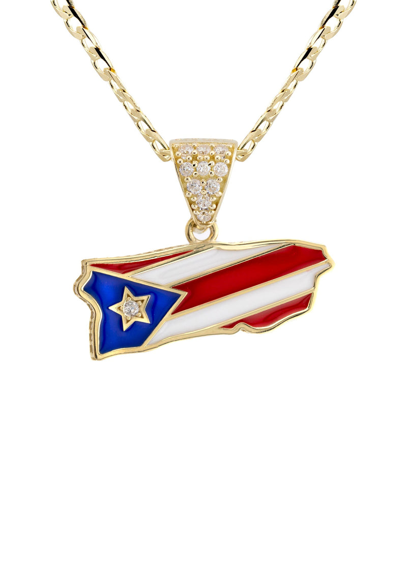 10K Yellow Gold Puerto Rico Flag Necklace | Appx. 2.3 - 6.3 Grams