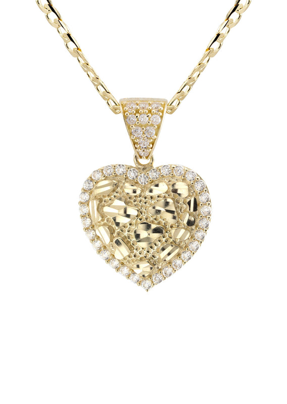 10K Yellow Gold Heart Nugget Necklace | Appx. 2 - 6 Grams