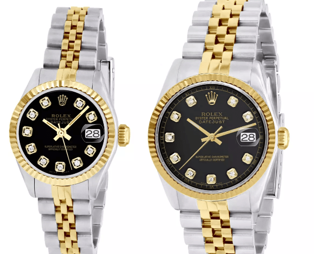ROLEX DATEJUST COUPLE WATCH TWO-TONE BLACK DIAMOND DIAL JUBILEE