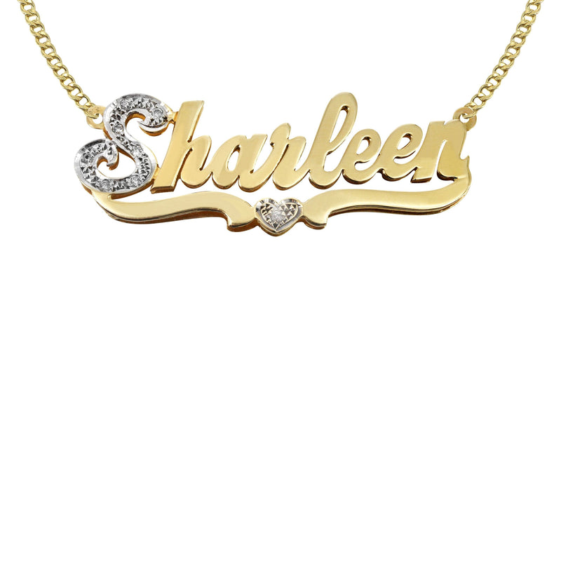 14K Gold  Two Tone  Name Plate Necklace | Style #64