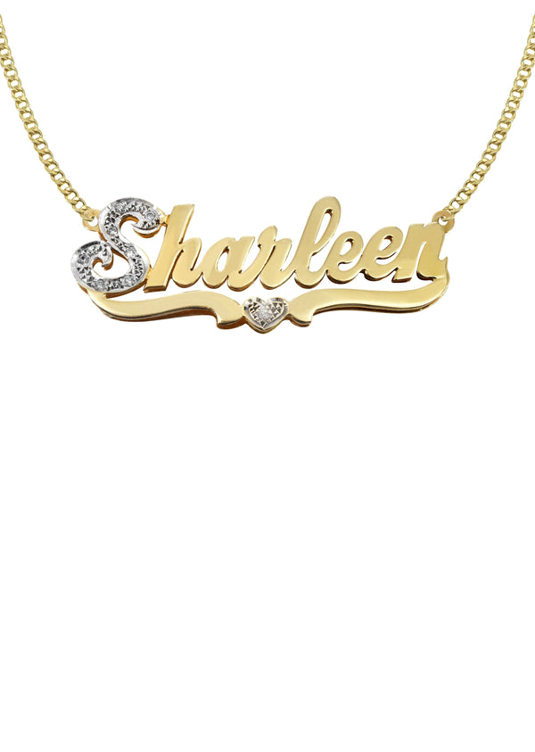14K Gold  Two Tone  Name Plate Necklace | Style #64