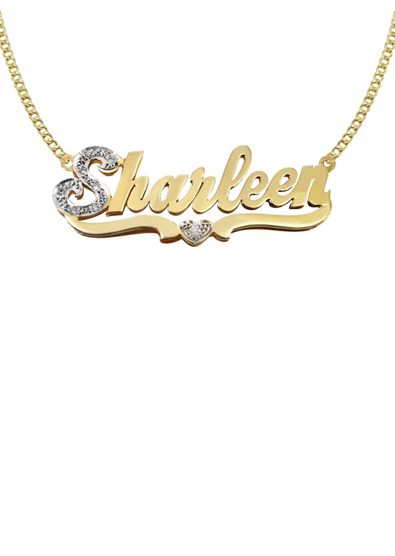 14K Gold  Two Tone  Name Plate Necklace | Style #64