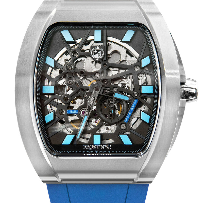 Frost NYC Mens Watch - Automatic Skeleton Stainless Steel Sport Watch | FRST-01-SS | Blue