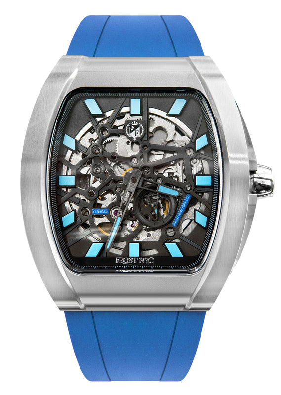 Frost NYC Mens Watch - Automatic Skeleton Stainless Steel Sport Watch | FRST-01-SS | Blue