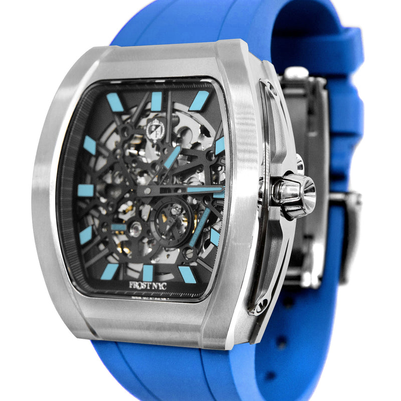 Frost NYC Mens Watch - Automatic Skeleton Stainless Steel Sport Watch | FRST-01-SS | Blue