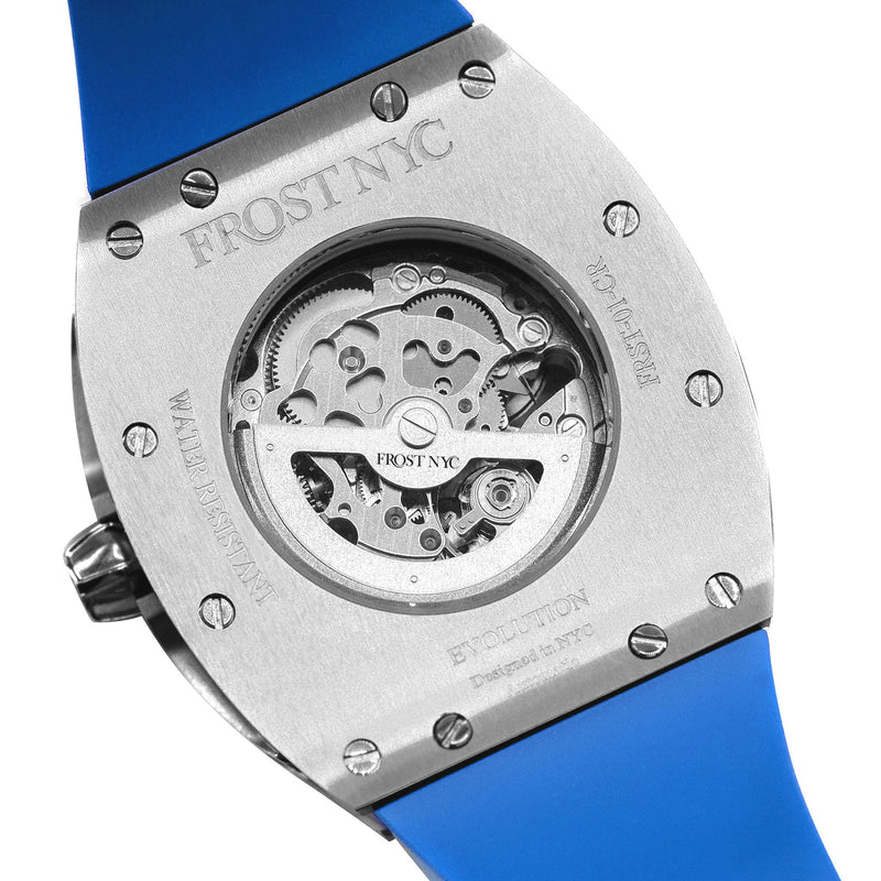 Frost NYC Mens Watch - Automatic Skeleton Stainless Steel Sport Watch | FRST-01-SS | Blue