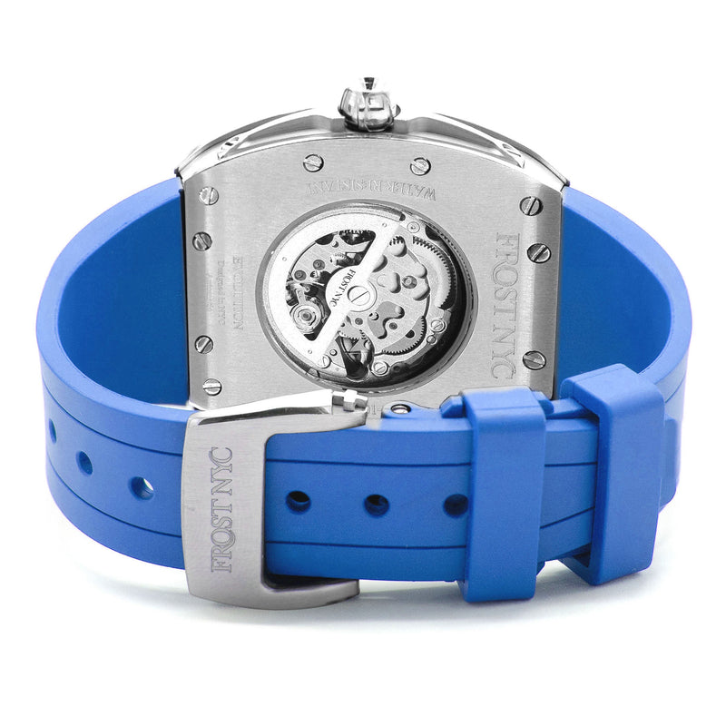 Frost NYC Mens Watch - Automatic Skeleton Stainless Steel Sport Watch | FRST-01-SS | Blue