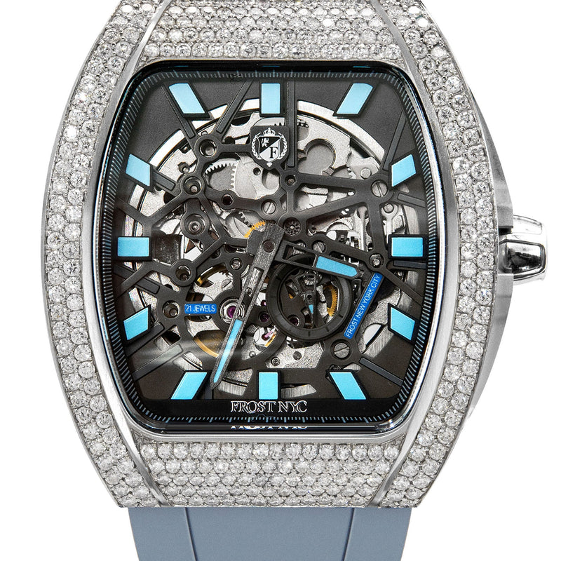 Frost NYC Mens Watch - Automatic Skeleton Stainless Steel Diamond Sport Watch | FRST-01-SS-D | Gray
