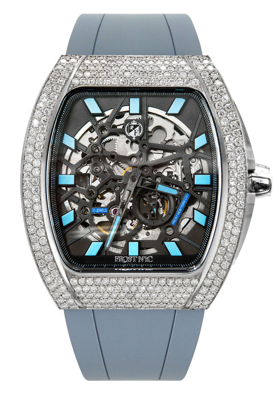Frost NYC Mens Watch - Automatic Skeleton Stainless Steel Diamond Sport Watch | FRST-01-SS-D | Gray