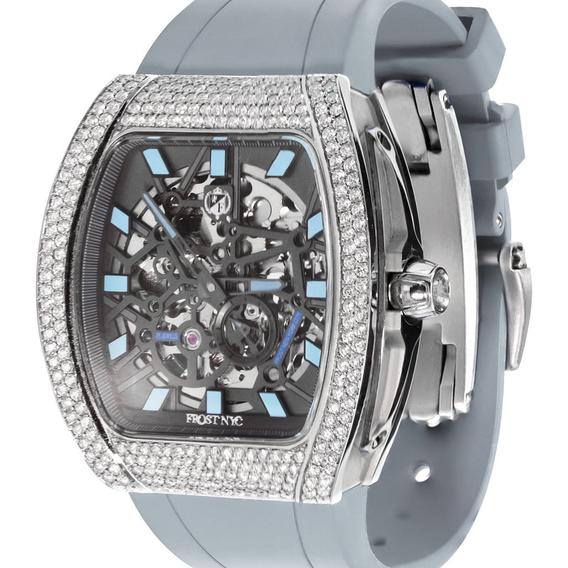Frost NYC Mens Watch - Automatic Skeleton Stainless Steel Diamond Sport Watch | FRST-01-SS-D | Gray