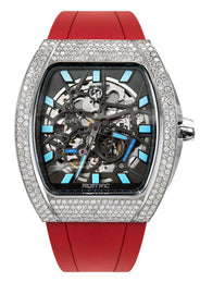 Frost NYC Mens Watch - Automatic Skeleton Stainless Steel Diamond Sport Watch | FRST-01-SS-D | Red