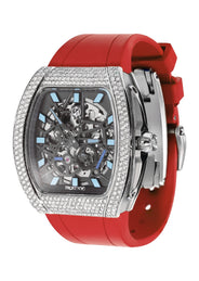 Frost NYC Mens Watch - Automatic Skeleton Stainless Steel Diamond Sport Watch | FRST-01-SS-D | Red