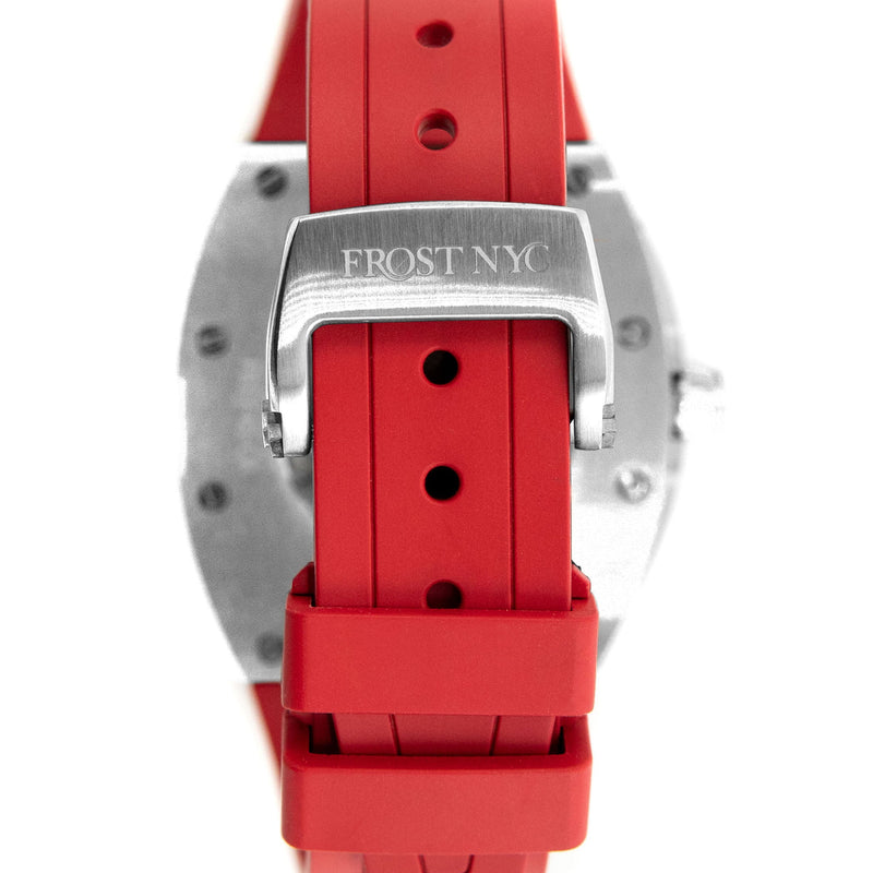Frost NYC Mens Watch - Automatic Skeleton Stainless Steel Diamond Sport Watch | FRST-01-SS-D | Red