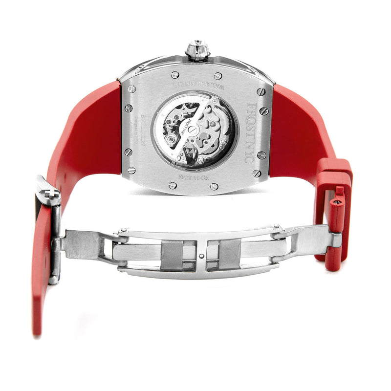 Frost NYC Mens Watch - Automatic Skeleton Stainless Steel Diamond Sport Watch | FRST-01-SS-D | Red