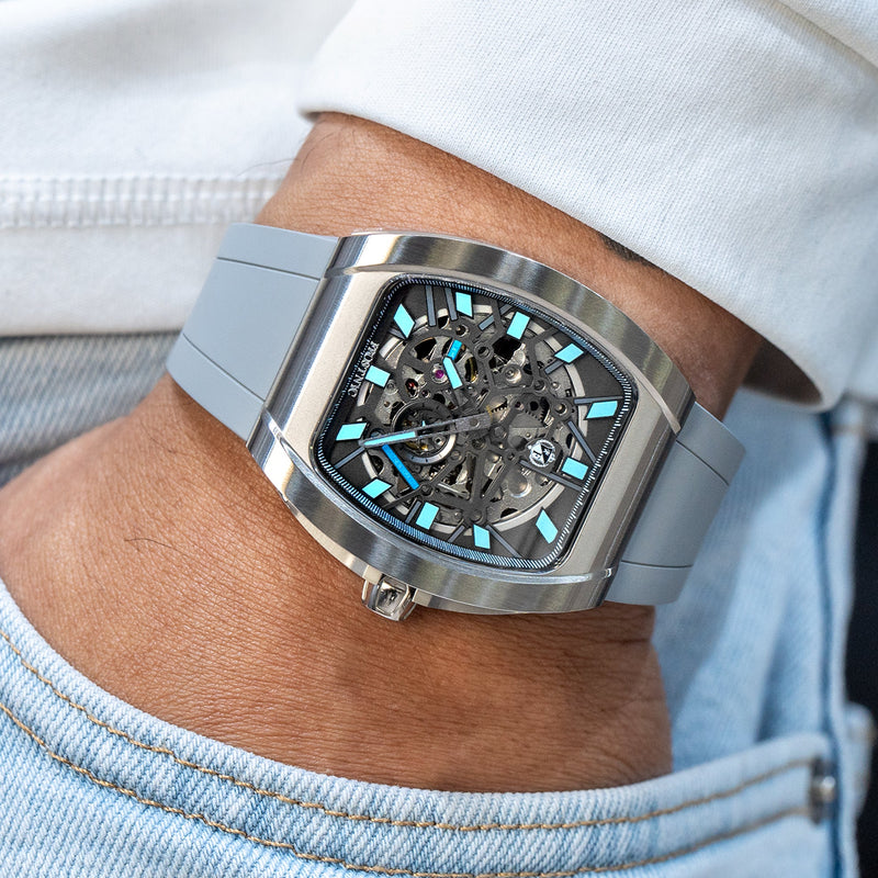 Frost NYC Mens Watch - Automatic Skeleton Stainless Steel Sport Watch | FRST-01-SS | Gray