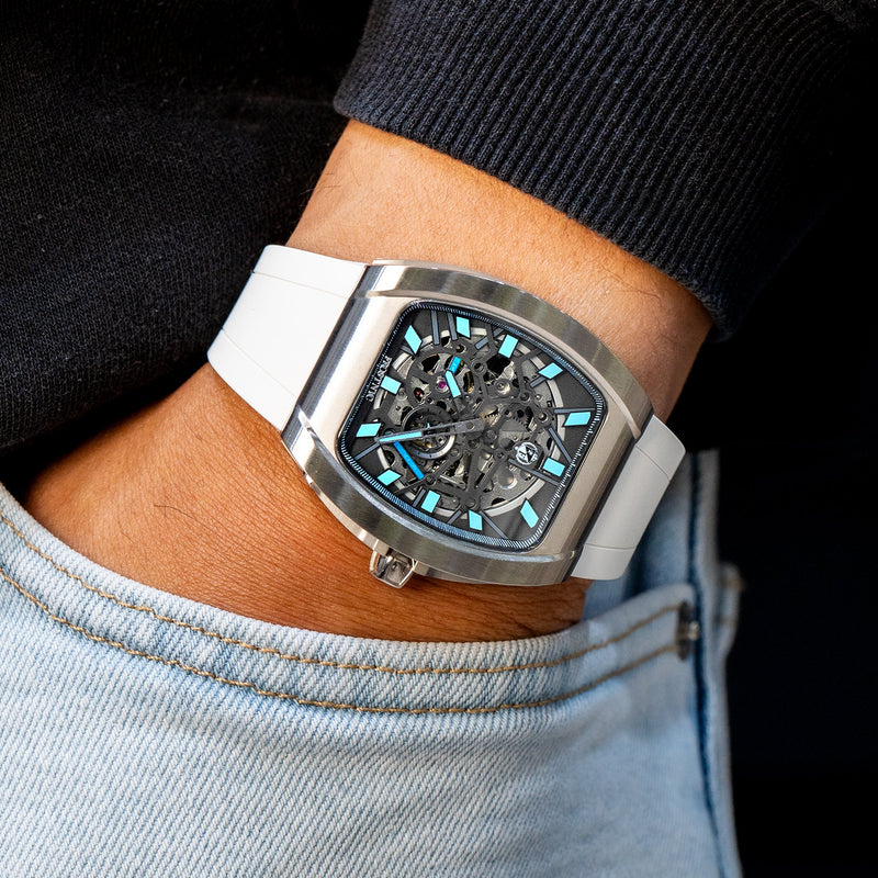 Frost NYC Mens Watch - Automatic Skeleton Stainless Steel Sport Watch | FRST-01-SS | White