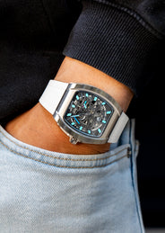 Frost NYC Mens Watch - Automatic Skeleton Stainless Steel Sport Watch | FRST-01-SS | White
