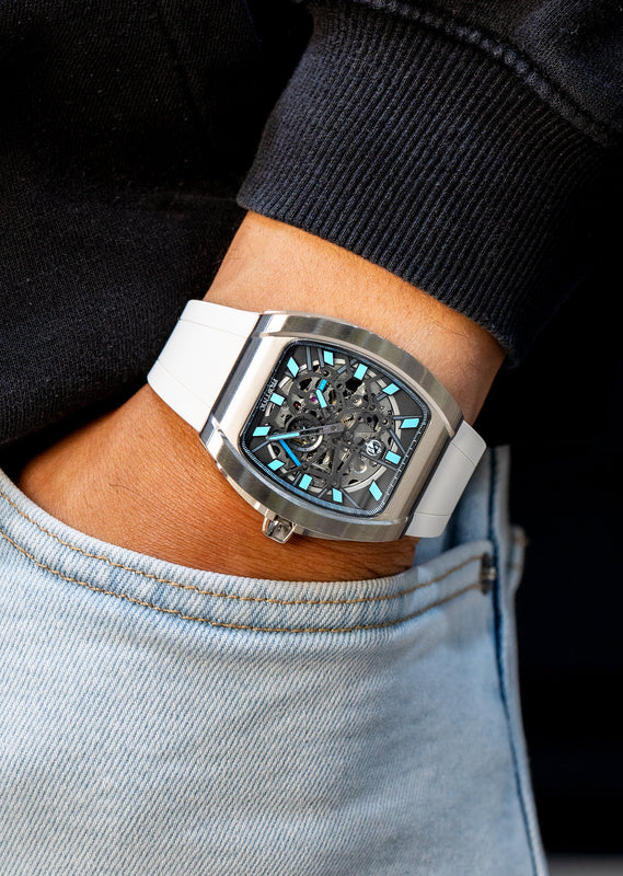 Frost NYC Mens Watch - Automatic Skeleton Stainless Steel Sport Watch | FRST-01-SS | White