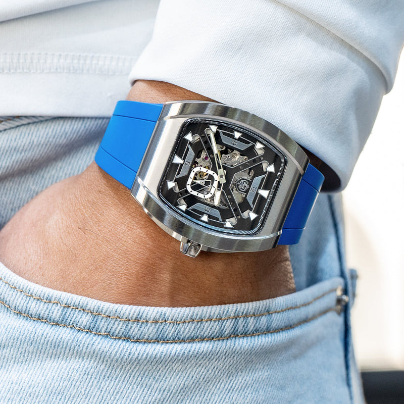 Frost NYC Mens Watch - Automatic Skeleton Stainless Steel Sport Watch | FRST-01-XS | Blue