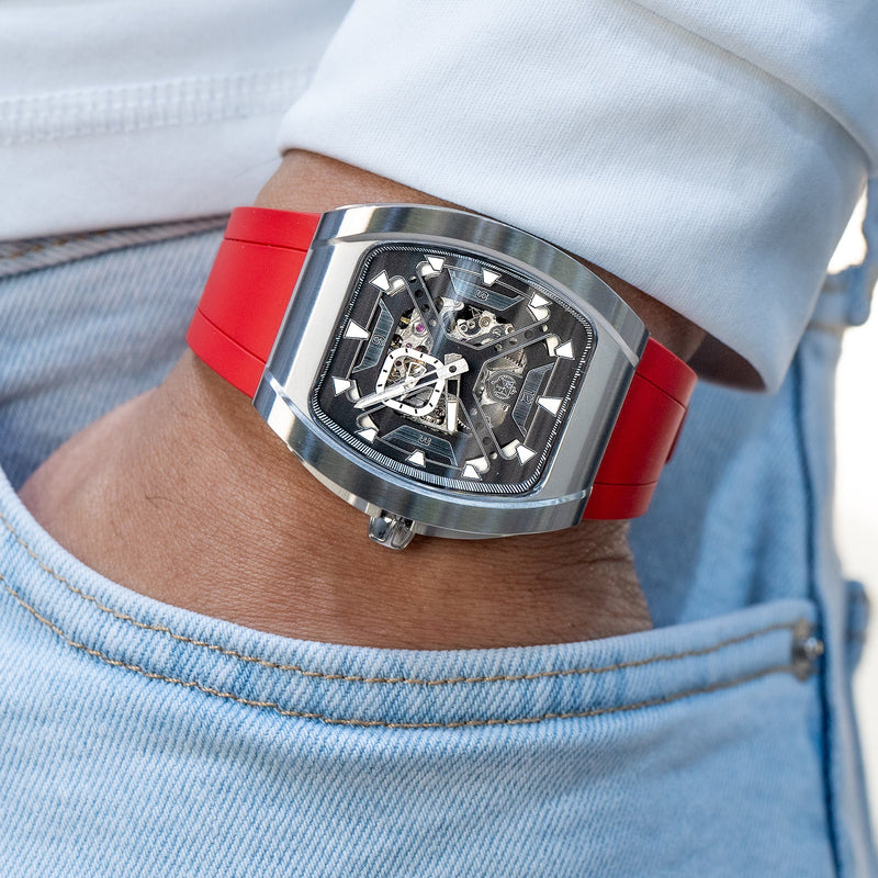 Frost NYC Mens Watch - Automatic Skeleton Stainless Steel Sport Watch | FRST-01-XS | Red