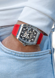 Frost NYC Mens Watch - Automatic Skeleton Stainless Steel Sport Watch | FRST-01-XS | Red